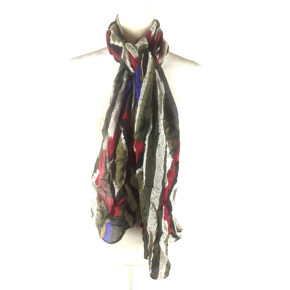 Women's Rectangle Scarf 56" X 14"Red Black Green Southwestern Design